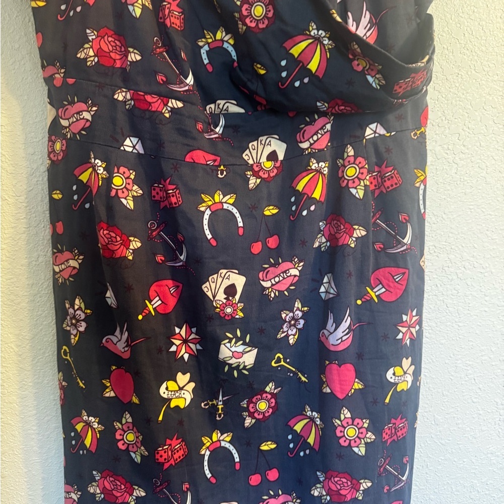 Lady V London Fit & Flare Dress • Novelty Print • Ruched Bodice • 34” Length - Picture 2 of 8